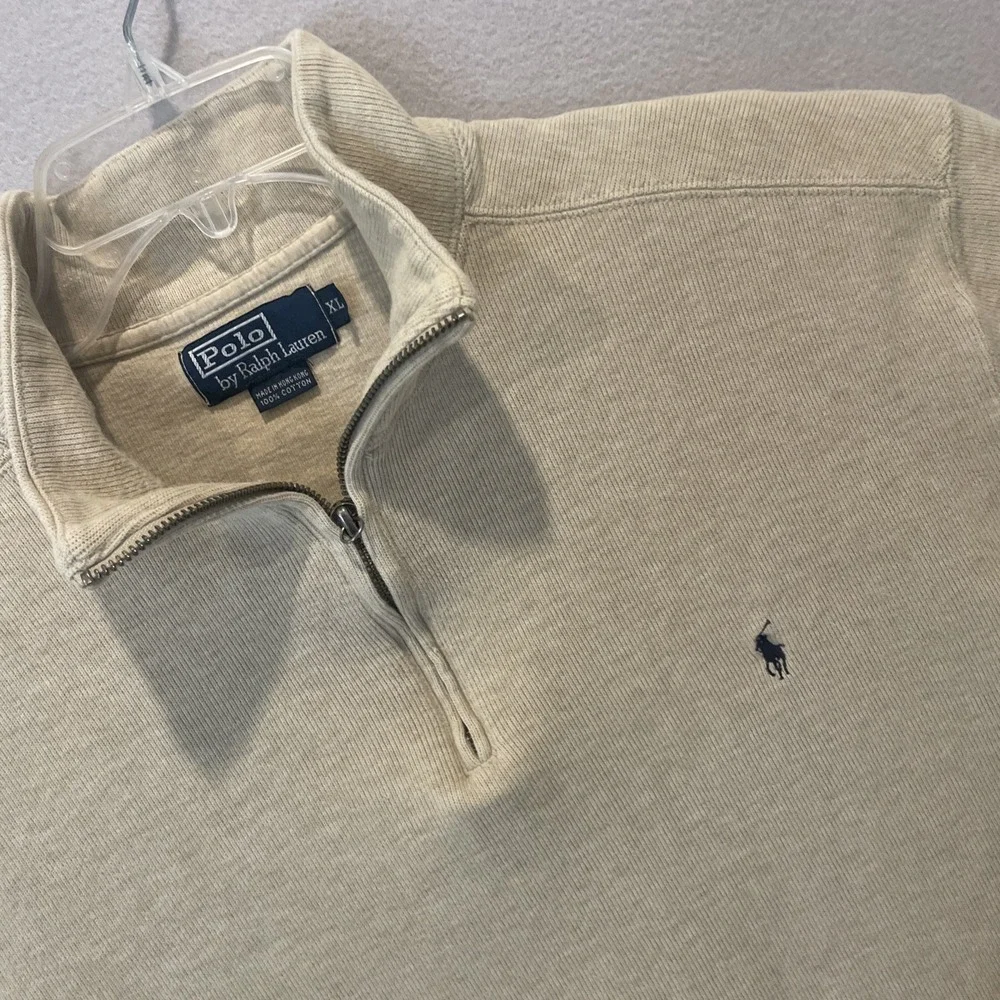 Polo‎ Ralph Lauren XL TAN Quarter Zip 1/4 Tight Knit Pony ~ EXCELLENT Fast Ship